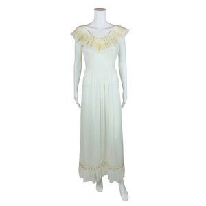 Vintage 50s Cream Nightgown Long Nylon Dress Lingerie Honeymoon Michelene